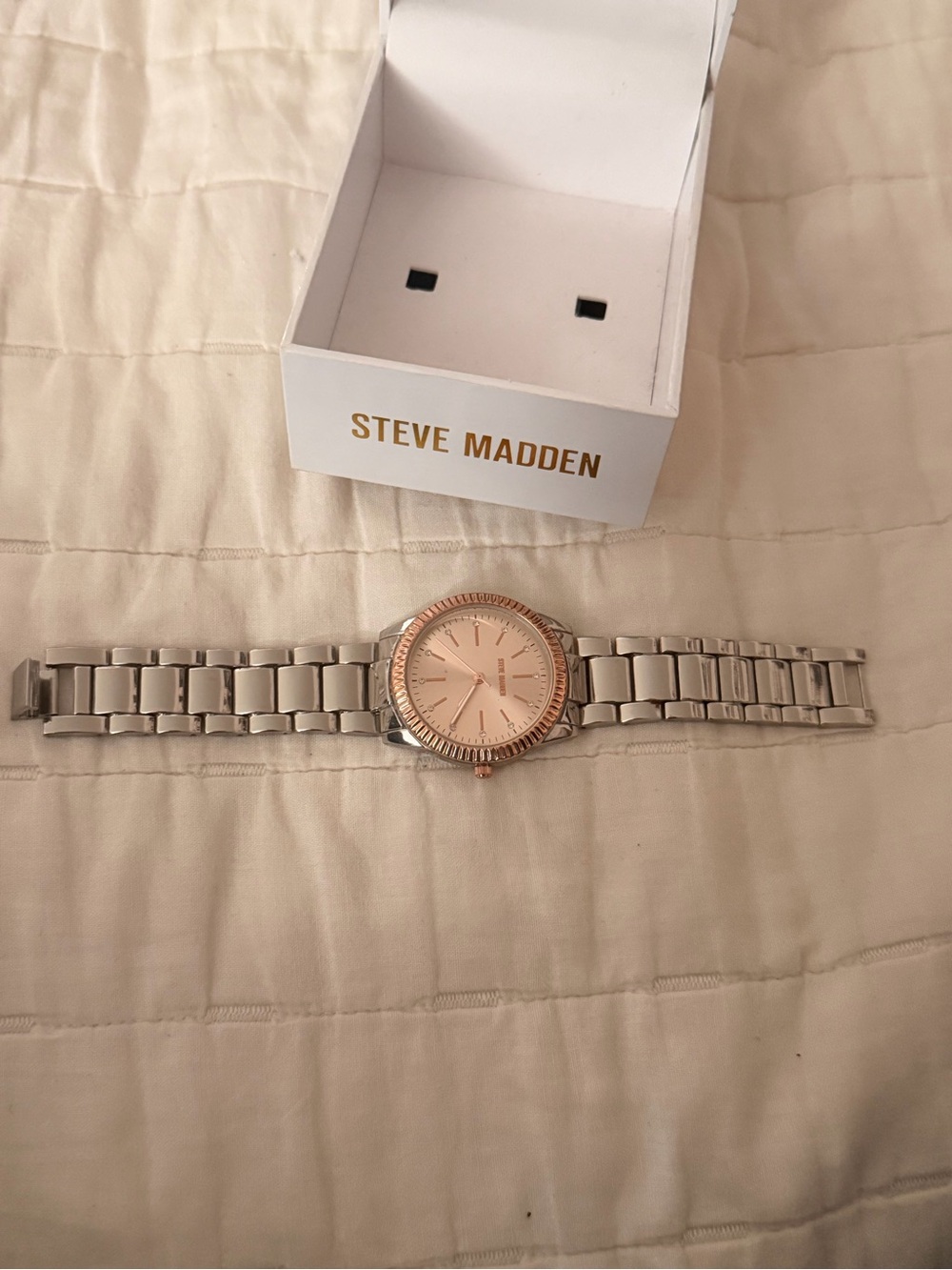 Steve Madden Men's Silver Bracelet Watch with Rose Gold Dial